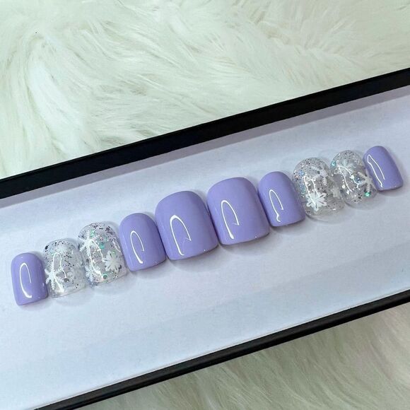 Purple Snowflakes ❄️Custom Press On Nails | High Quality Nails | Handmade - Picture 1 of 11